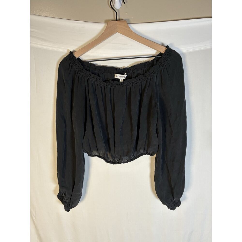 Elizabeth And James 100% Silk Off Shoulder Crop Blouse Black Boho Peasant Top S